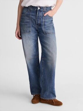 Madewell The Darted Barrel Leg Jean Military Utility Pockets Irmo Wash size 28